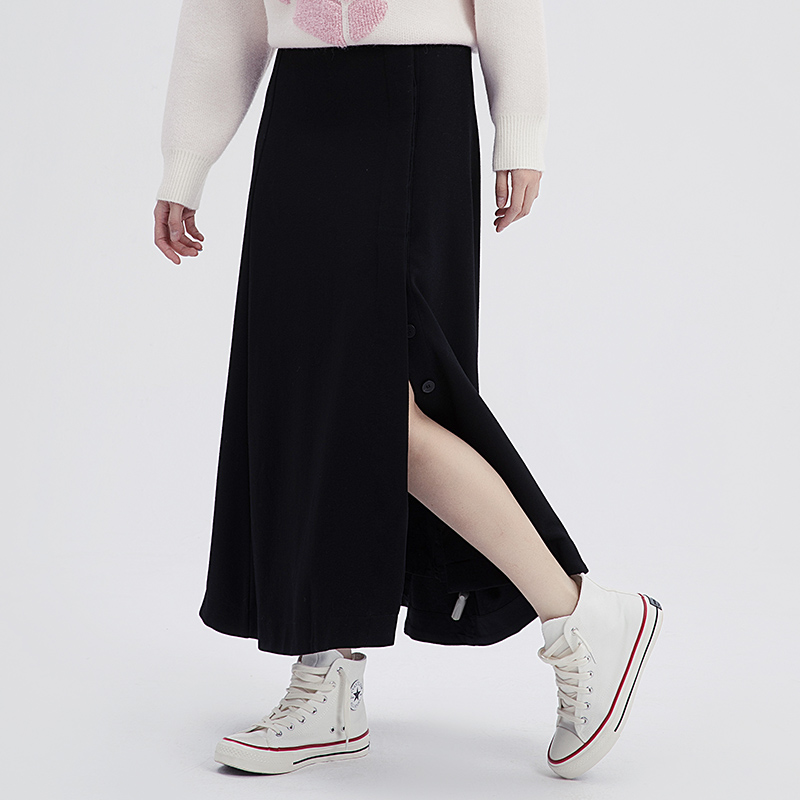 NOME Women's Dress Mid Length Half Dress New Black Sashimi Casual 100 Hitch Half Body Dress Open Fork A Character Skirt WUCC0046