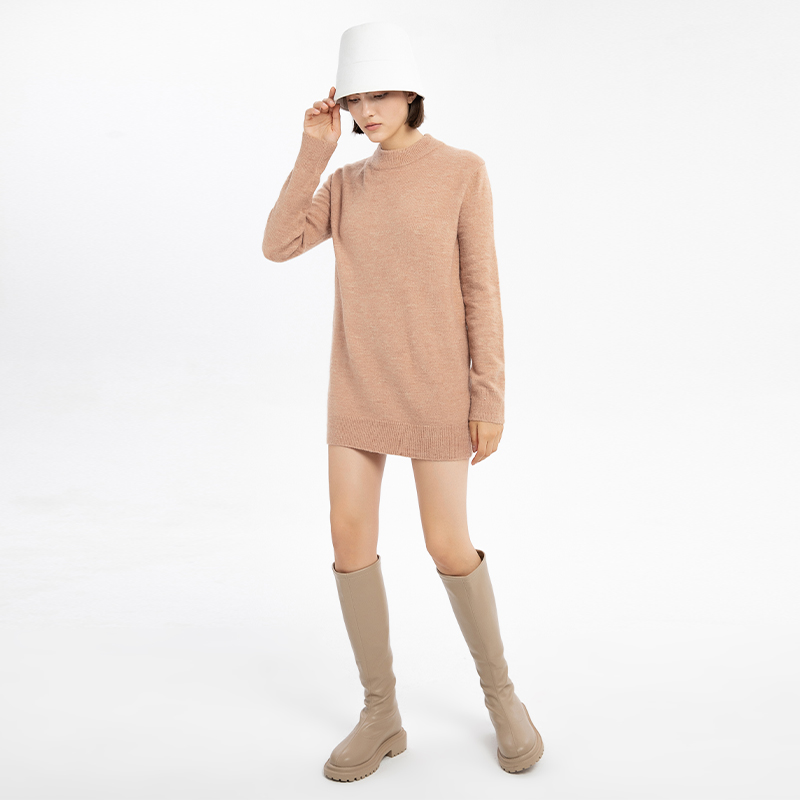 NOME Nomi women's woolen long-sleeved round neck pullover mid-length loose warm bottoming sweater autumn and winter new women