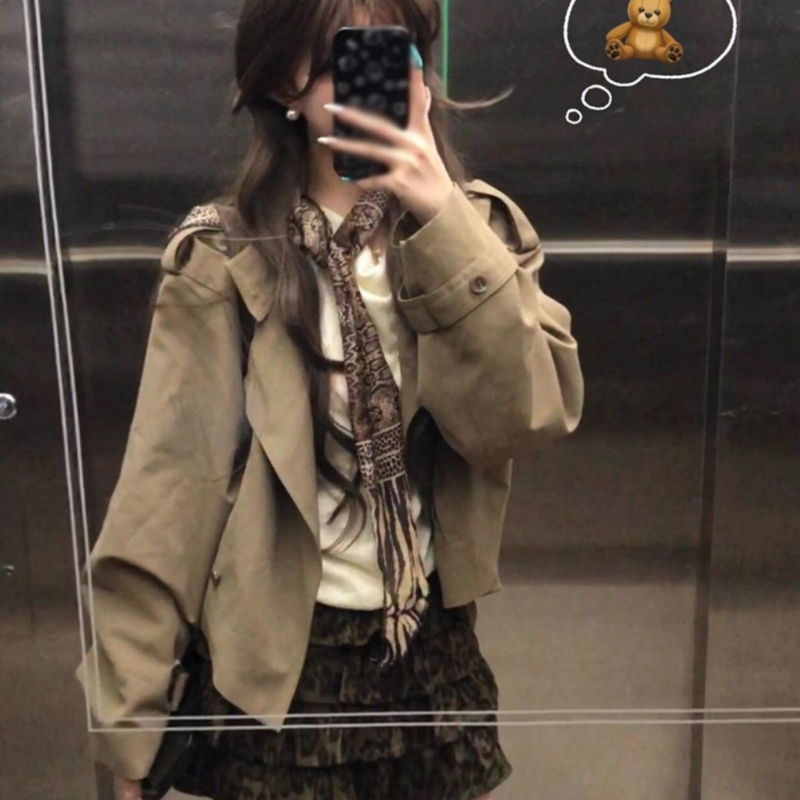 Korean-Style Mature Lady Outfit for Women, Autumn and Winter, High-End Long-Sleeve Trench Coat Jacket, High-Waisted Slimming Short Skirt Two-Piece Set