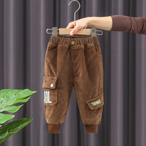 Boy plus velvet pants 2021 Winter New Tide children corduroy cotton pants thick baby autumn and winter