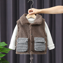 Boys waistcoat autumn winter 2021 new children cashmere kan shoulder thickened vest baby winter bifacial wearing waistcoat