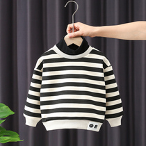 Boys sweatshirt autumn winter style children with velvet thickened winter dress striped blouses The childrens baby 2021 new wave foreign air