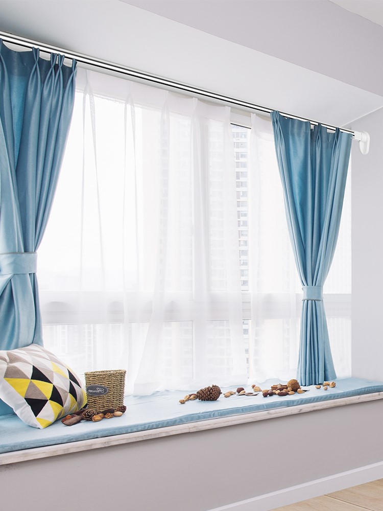 Telescopic window curtain rod exempt from punching bedroom Roman track Living room Overlong nail-free window curtain rod Single pole support Rising
