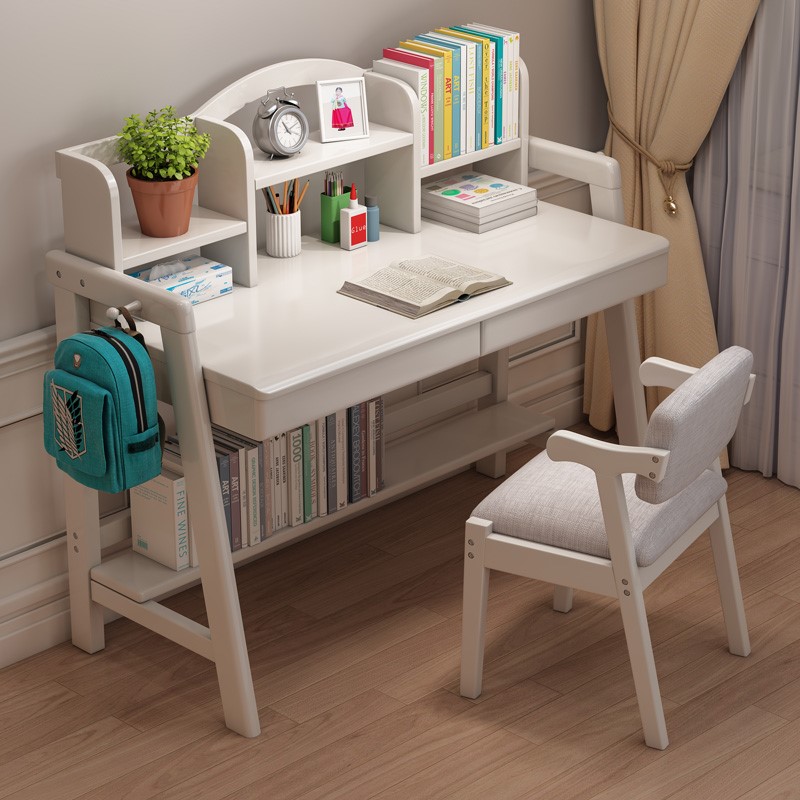 Nordic Solid Wood Desk Bookshelf Combination Brief Study Desk Home Primary And Middle School Students Desk Small Family Type Computer Desk