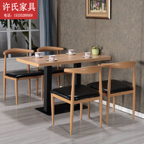 Commercial imitation solid wood restaurant table and chair fast food table and chair combination snack economy restaurant barbecue rectangle
