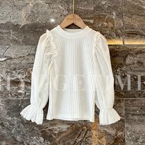 Girl Shirt 2022 Spring Autumn New Bubble Sleeve Shirt Knit Undershirt Jacket Foreign Air 100 lap