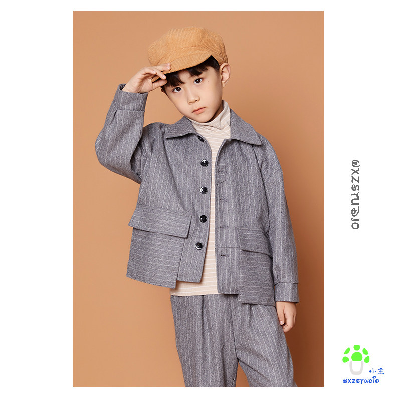 My little master children's clothing boys striped suit suit 2020 spring and autumn new two pieces in the big boy foreign style
