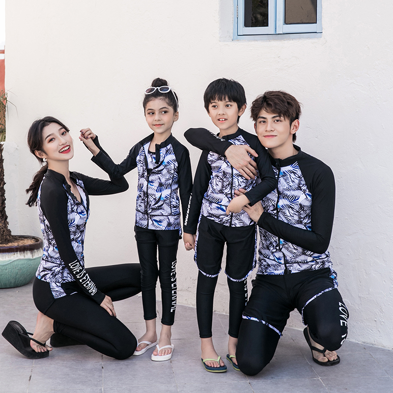 Korean two-piece trousers Long-sleeved swimsuit Women's sunscreen quick-drying surf suit Men's wet suit Female couple parent-child jellyfish suit