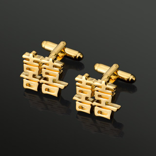 Happy Character Cufflinks for Men, French Shirt Cuff Buttons, Gold Hollow Design, Wedding Groom Tie Clip Set
