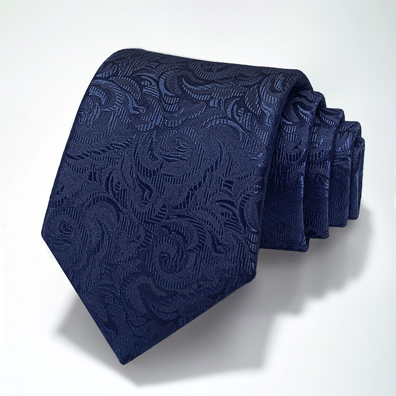 Dark blue men's zipper tie, high-end, knot-free, sophisticated business retro patterned suit, navy blue formal wear.