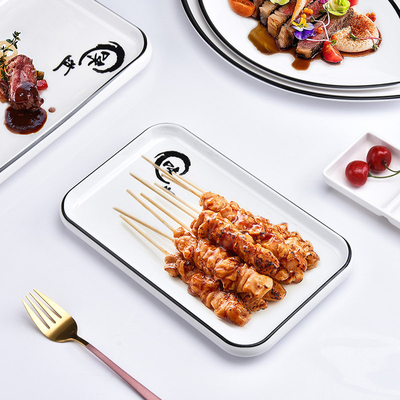 Topig A5 melamine resin plate Rectangular Fire Pot Shop Barbecue String Pan Dining Room Imitation Porcelain Plastic Plate Commercial Fish Pan