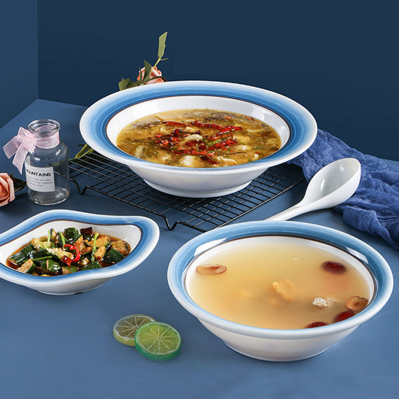Top Dense Amines Cutlery Large Bowl Acids Vegetable Fish Hotel Dishes Large Basin Large Basin Bowls Imitation Porcelain Water Cooking Fish Bowls Plastic Soup Bowl 10