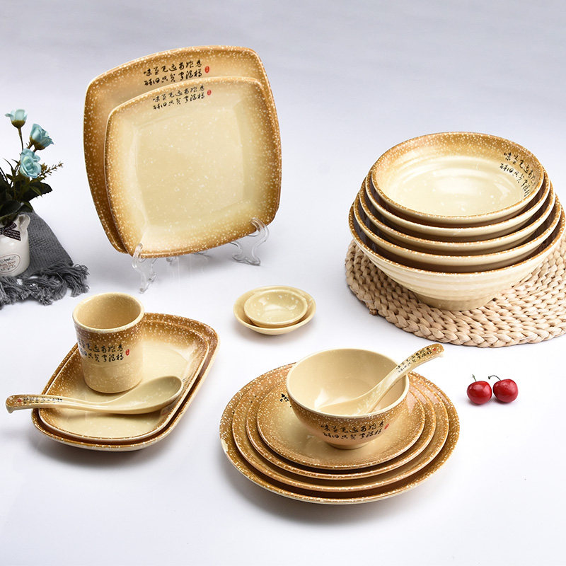 Top Lattice Imitation Porcelain Noodle Gallery Special Bowl Meinamine Resin Noodle Bowl Commercial Hemp Hot plastic soup bowl Beef Pulled Noodles Big Bowl