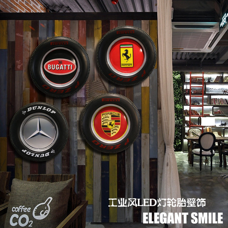 American Industrial Wind Retro Creative Iron Art Led Tire Wall Decoration Bar Web Café Wall Wall Decoration Pendant