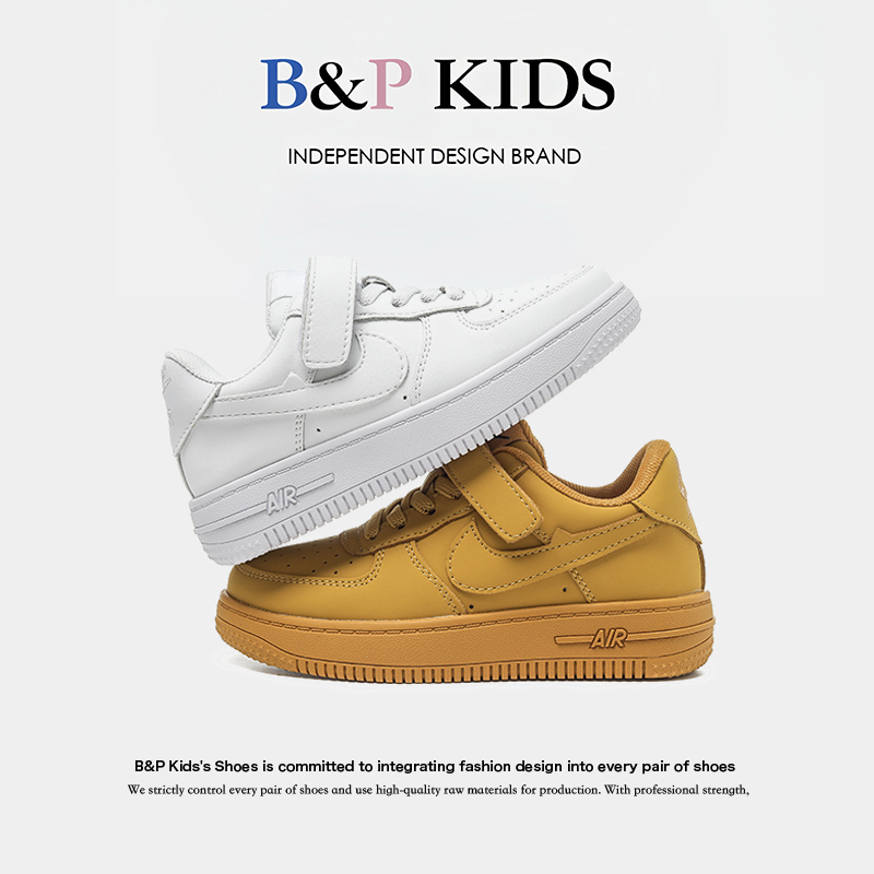 Genuine Leather White Sneakers Kidsren's Air Force One Sneakers 2026 Spring New Style Boys and Girls Kidsren's Kindergarten Shoes