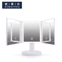 2022 New Triple Fold Cosmetic Mirror Mesh Red Led Lamp Mirror Dresser with lamp Beauty makeup Makeup Light Intelligent Beauty Mirror