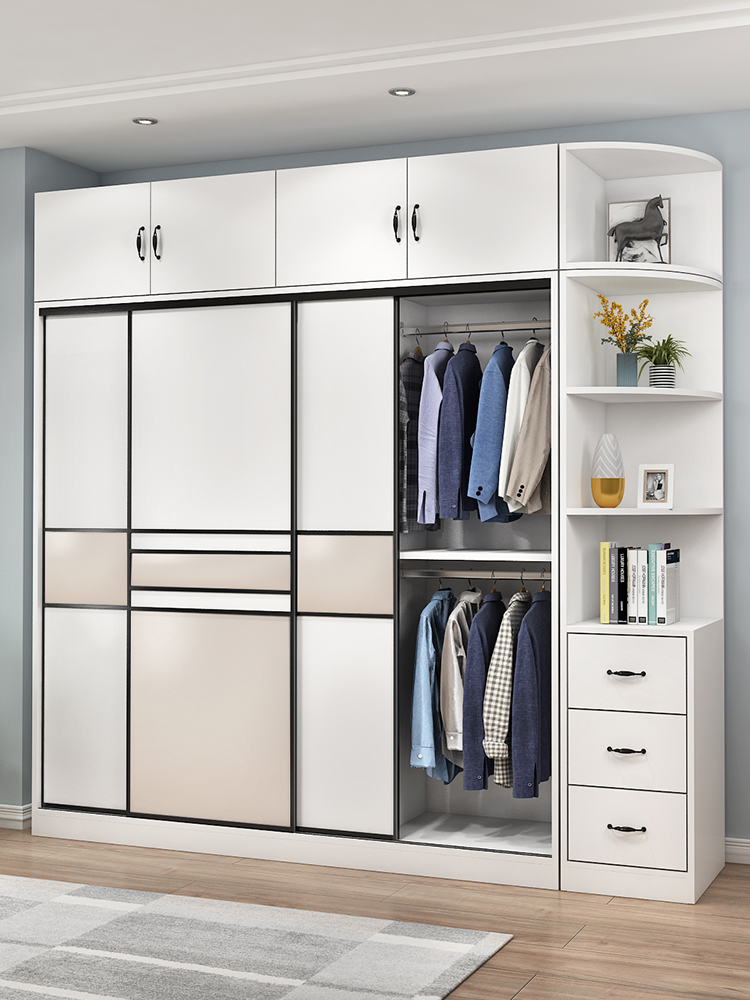 Wardrobe Household bedroom Modern simple economical package installation sliding door Coat cabinet Solid wood sliding door wardrobe