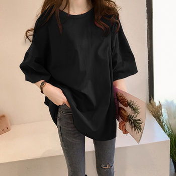 Fat mm large size women's cotton short-sleeved T-shirt summer loose mid-length half-sleeved T-shirt net red ins super hot top