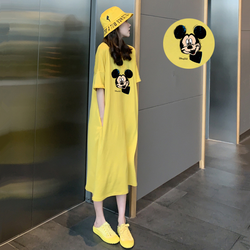 Plus-Size Short-Sleeve T-Shirt Dress Women's Clothing 2026 Summer Loose Long Plus-Size Over-The-Knee Dress Casual Long Skirt