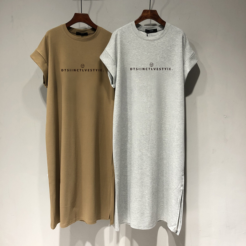 Plus Size Women's Short-Sleeved T-Shirt Dress, Summer Pure Cotton Clothing, Fat mm (Extra Large Size) Loose Fit, Belly-Covering, Slimming Long Skirt
