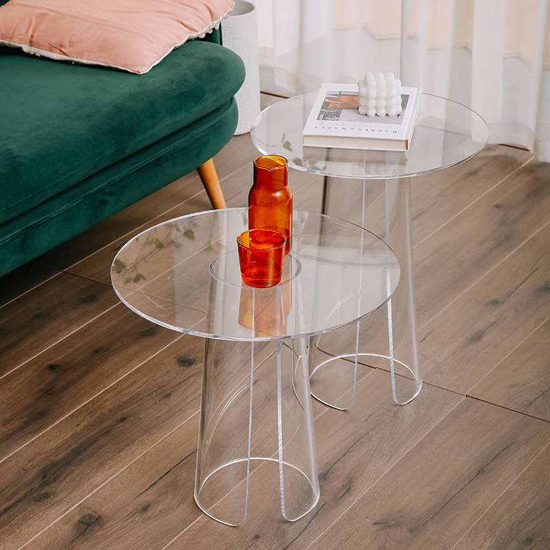 MINEHOUSE transparent acrylic tea table round living room small table Home Ins sofa edge a few high and low combinations