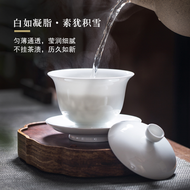 Sweet white porcelain tureen tea cup single jingdezhen pure manual thin foetus is not hot high - end large three tea bowl