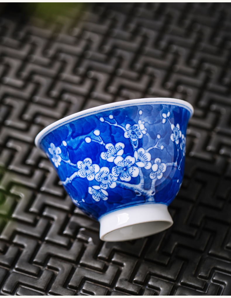 The Blue cup pure manual under the glaze of ice may master cup of jingdezhen ceramics single all hand - made sample tea cup kung fu