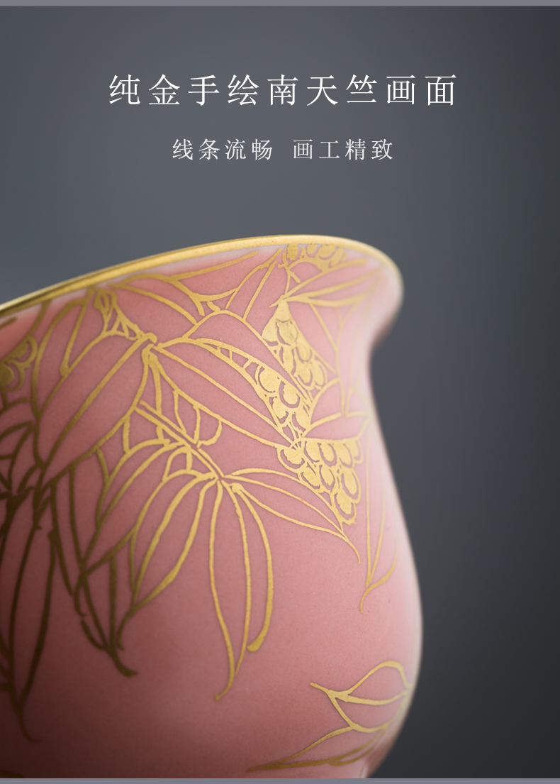 Only three tureen single jingdezhen pure manual hand - made the see colour pink gold ceramic tea bowl not hot tea