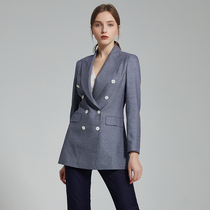 LadyS Elite Imported wool blazer Womens double breasted slim commuter professional high-end formal womens clothing