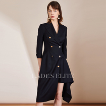 LadySElite Liu Tao Rainie with the same black suit dress 2021 double-breasted irregular skirt female