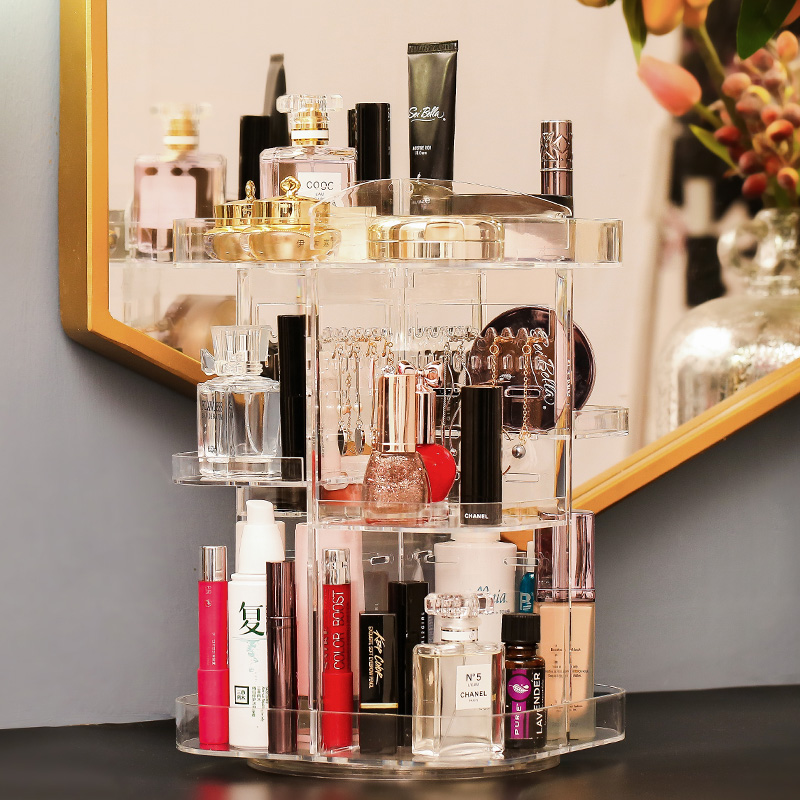 Net Red Rotary Cosmetics Containing Box Home Acrylic Makeup Desk Lipstick Skincare Table Finish Shelf Brush