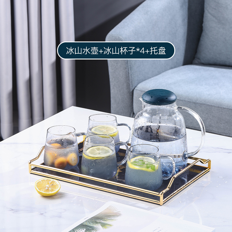 Iceberg Cold Water Bottle - Single Pot + Four Cup Set + Elk TrayJapanese  Glass pot  suit heat-resisting Teapot cool Boiling water cup pot household Water cooler Large capacity pot glass