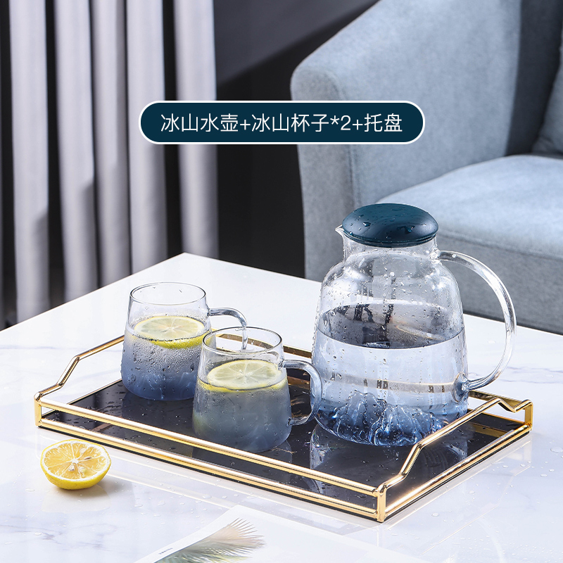 Iceberg Cold Water Bottle - Single Pot + Two Cup Set + Elk TrayJapanese  Glass pot  suit heat-resisting Teapot cool Boiling water cup pot household Water cooler Large capacity pot glass