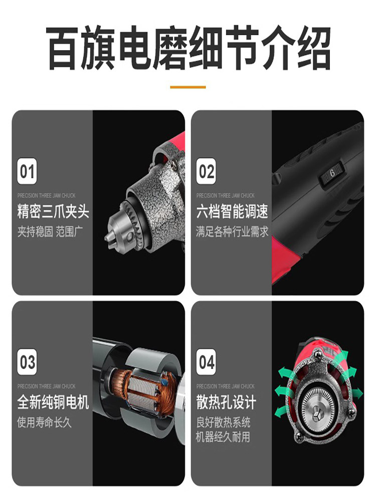 Electric Grinder Small Handheld Grinding Machine Electric Polishing Tool Hand Grinder Jade Wood Carving Tool High Power 6m