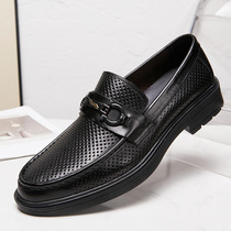 High-end Qipi Yier trendy brand Langkang boutique 2024 summer genuine leather hollow breathable mens business leather shoe covers
