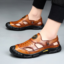 High-end Cardan Emma fashion brand Road Shi first-layer cowhide sandals mens summer Baotou hollow leather shoes mens casual