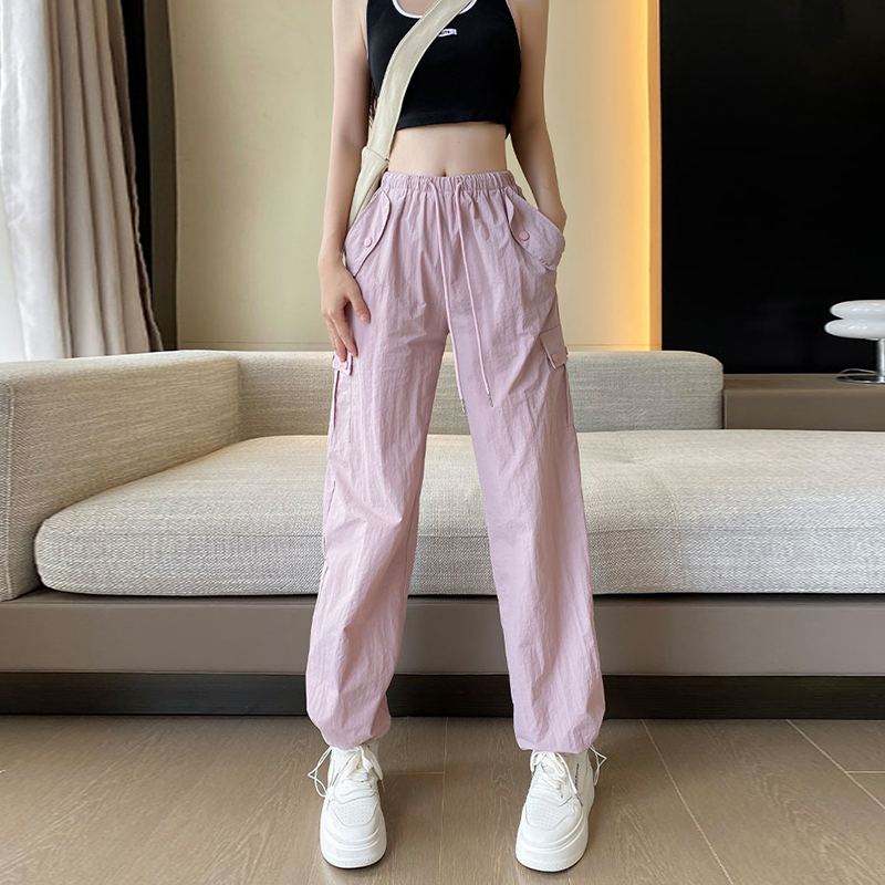 Petite Women's Pink Cargo Pants, Summer Thin Style, 2025 New Popular Narrow-Fit Jogger Quick-Dry Pants, Women's Cropped Length