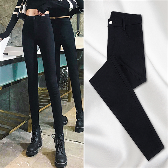 South Korea 2021 New internal lap pants woman wearing spring black high waist display slim fit slim fit pencil pants