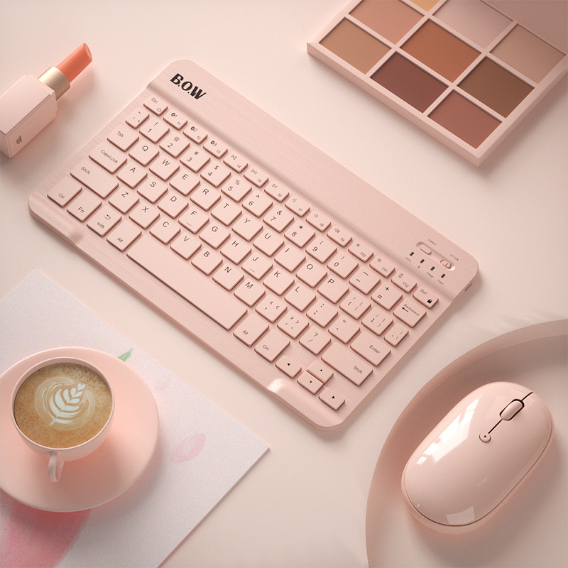 Bow Hangshi iPad Bluetooth Keyboard and Mouse Set for Tablet and Laptop, USB External, Office Use, Cute Chocolate Design for Girls, Wireless, Silent, Small, Portable, Mini, Ultra-Thin, Rechargeable