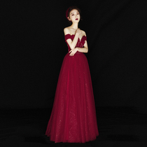 Dress dress women 2020 new shoulder wine red temperament elegant bride toast dress