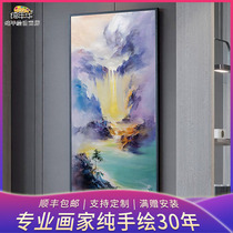Qi Nianhua custom hand-painted oil painting New Chinese landscape landscape Living room background wall hanging painting Entrance corridor decorative painting