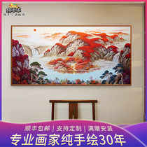 Qi Nianhua hand-painted new Chinese landscape oil painting Living room sofa background wall study hanging painting Hongyun Dangdang decorative painting