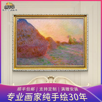 Qi Nianhua custom hand-painted European Monet oil painting Living room sofa background wall hanging painting Entrance haystack decorative painting