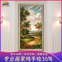 Yuranhua Handpainted oil painting European-style living-room landscape book house hanging painting Xuan Guan Mural Village small road decoration painting