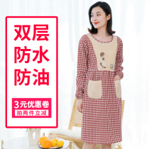 Kitchen apron long sleeve waterproof oilproof Korean version of fashion pure cotton cover adult female home wear sleeve whole body