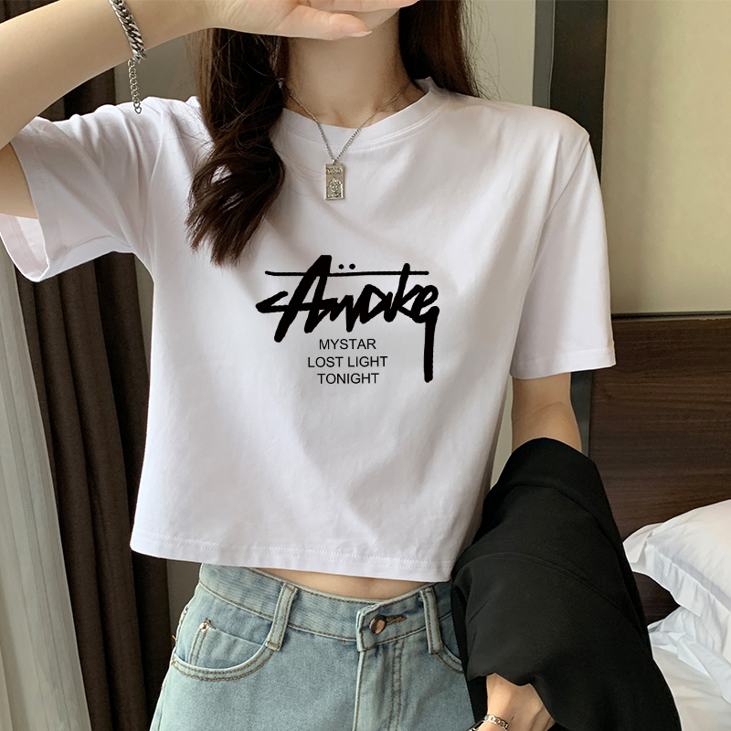White Short-Sleeve T-Shirt for Women, 2026 Summer New Design, Loose Fit, High-Waisted, Cropped Top, Trendy ins