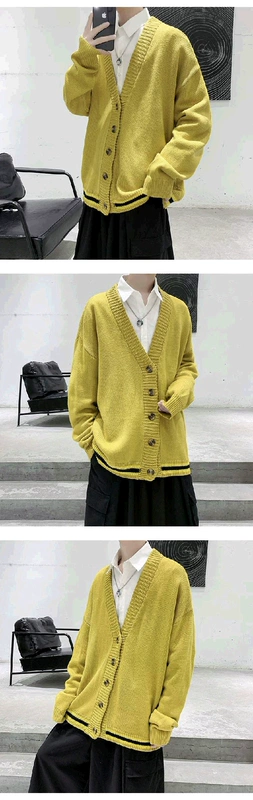 Áo len nam cardigan Áo len Nhật Bản phong cách Hồng Kông áo len mùa đông xu hướng áo khoác lười cá tính - Áo len thể thao / dòng may