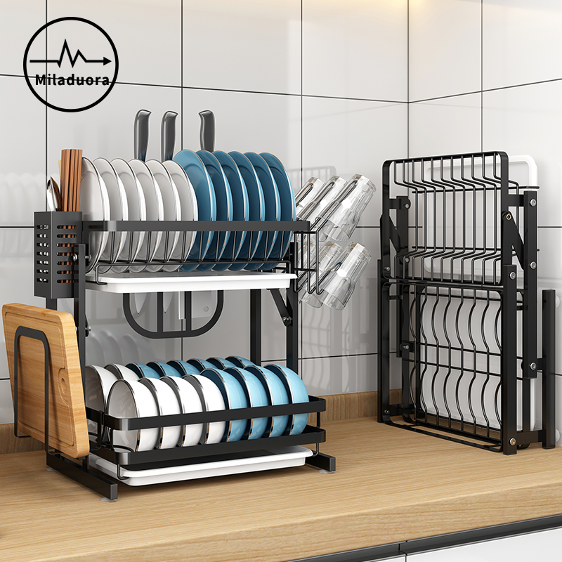 Black Stainless Steel Kitchen Shelve Bowl Tray Knife Rest Drain Bowl Rack Drying Bowl chopstick containing box Home Dish Rack