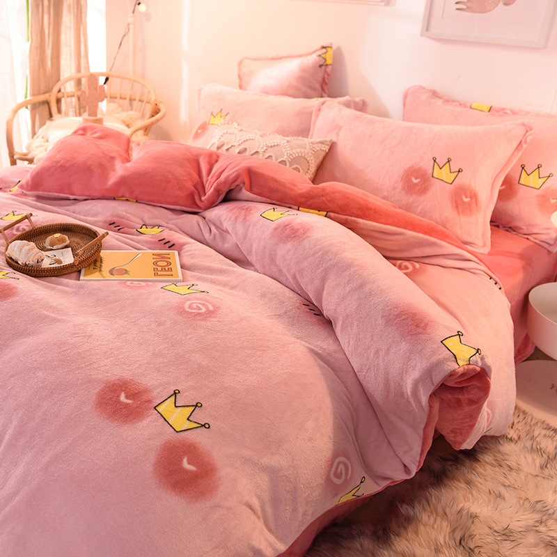 Thickened milk fleece four-piece set double-sided coral flannel duvet cover sheets winter falega velvet bed three-piece set