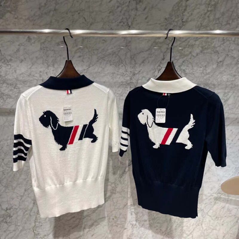 [Free Return Guarantee] Summer Tnne Tb Back Print Puppy Four-Bar Lapel Polo Knit Slim-Fit Short-Sleeve T-Shirt